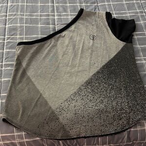 Zumba Fitness Gray and Black One-Shoulder Top